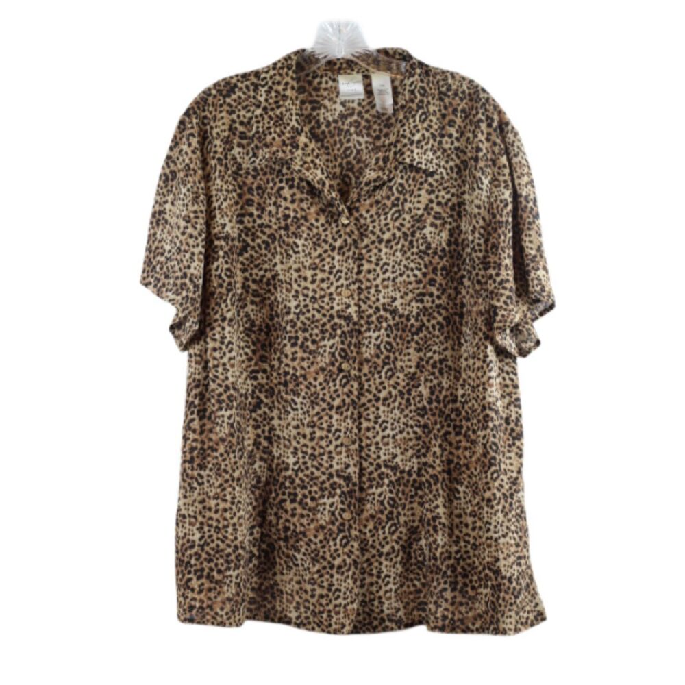 Emma James Leopard Pattern Women's Career Top Blouse Button Up 18W 057